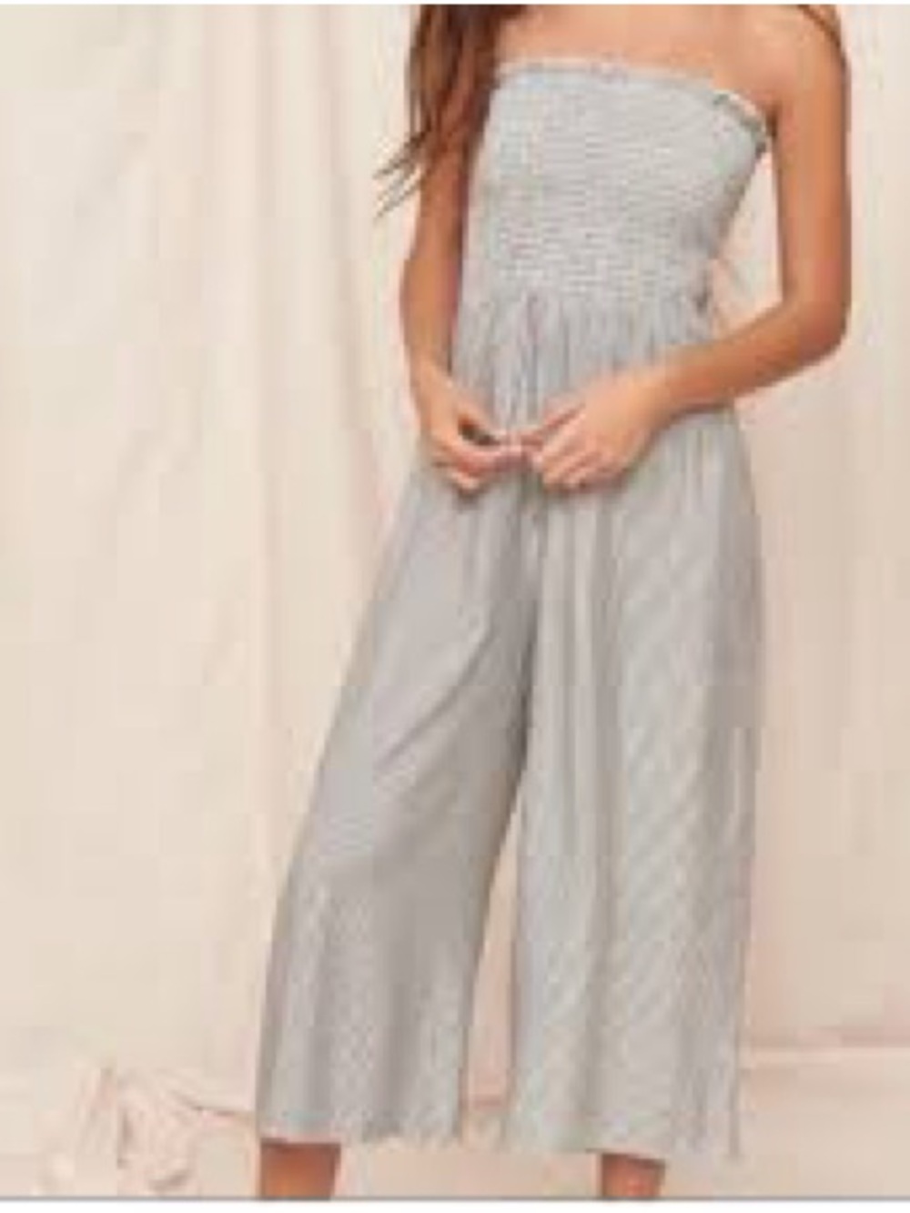 Garage Strapless Wide-Leg Jumpsuit in Light Gray